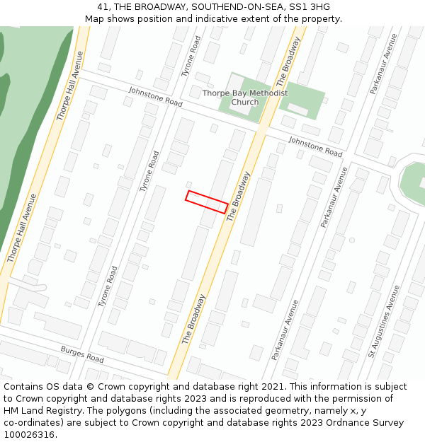 41, THE BROADWAY, SOUTHEND-ON-SEA, SS1 3HG: Location map and indicative extent of plot