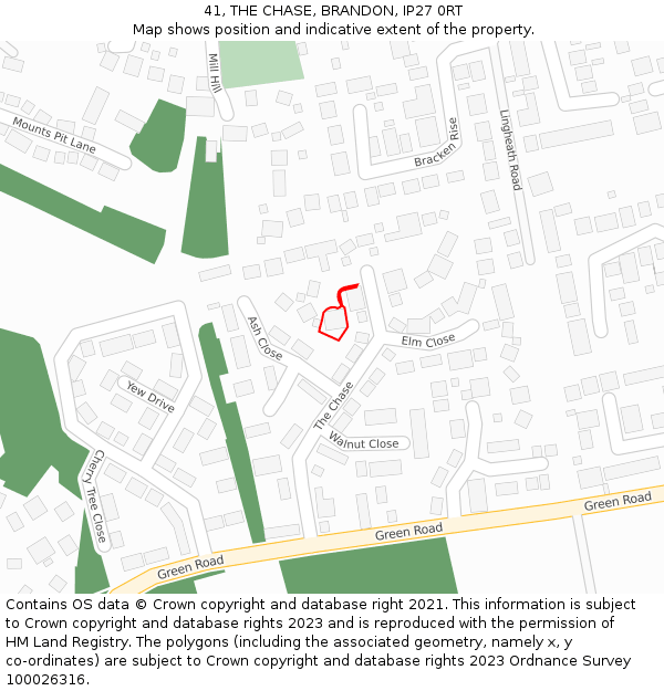 41, THE CHASE, BRANDON, IP27 0RT: Location map and indicative extent of plot