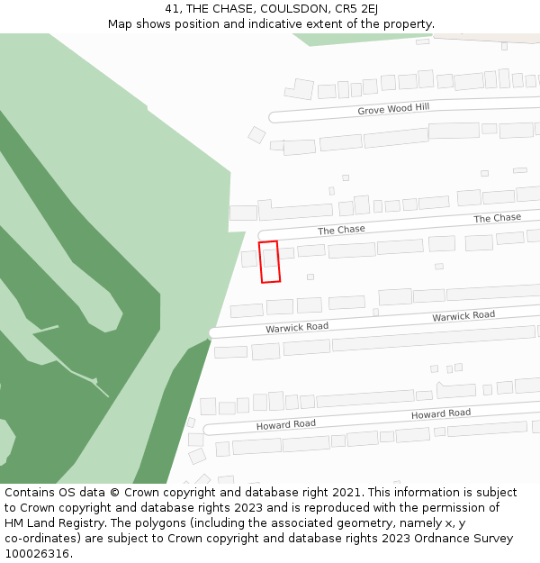 41, THE CHASE, COULSDON, CR5 2EJ: Location map and indicative extent of plot