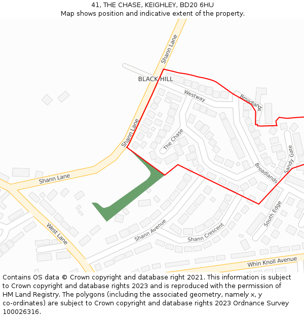 41, THE CHASE, KEIGHLEY, BD20 6HU: Location map and indicative extent of plot