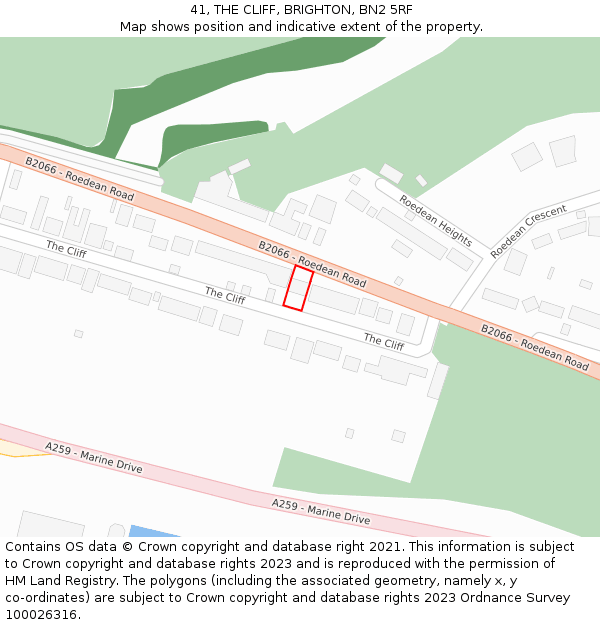 41, THE CLIFF, BRIGHTON, BN2 5RF: Location map and indicative extent of plot