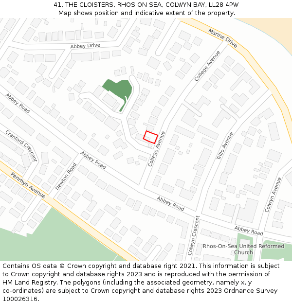 41, THE CLOISTERS, RHOS ON SEA, COLWYN BAY, LL28 4PW: Location map and indicative extent of plot