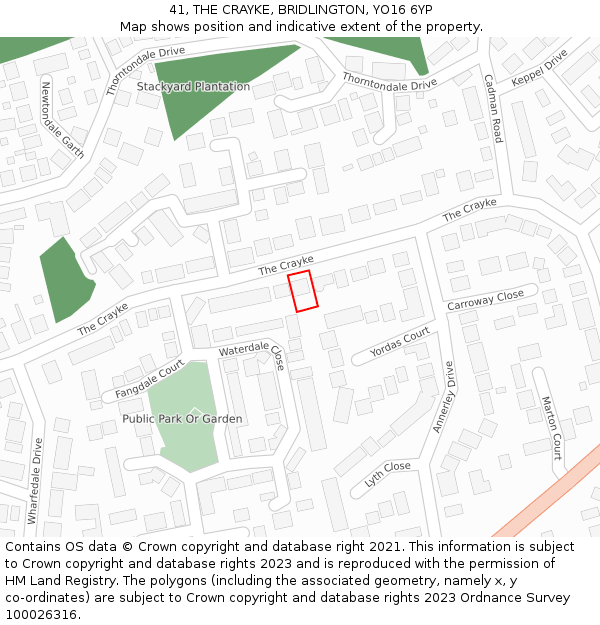 41, THE CRAYKE, BRIDLINGTON, YO16 6YP: Location map and indicative extent of plot