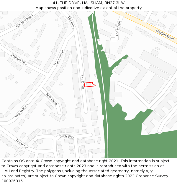 41, THE DRIVE, HAILSHAM, BN27 3HW: Location map and indicative extent of plot
