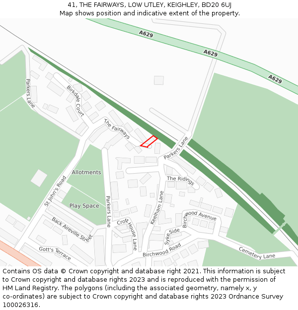 41, THE FAIRWAYS, LOW UTLEY, KEIGHLEY, BD20 6UJ: Location map and indicative extent of plot