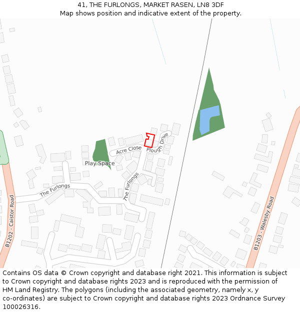 41, THE FURLONGS, MARKET RASEN, LN8 3DF: Location map and indicative extent of plot