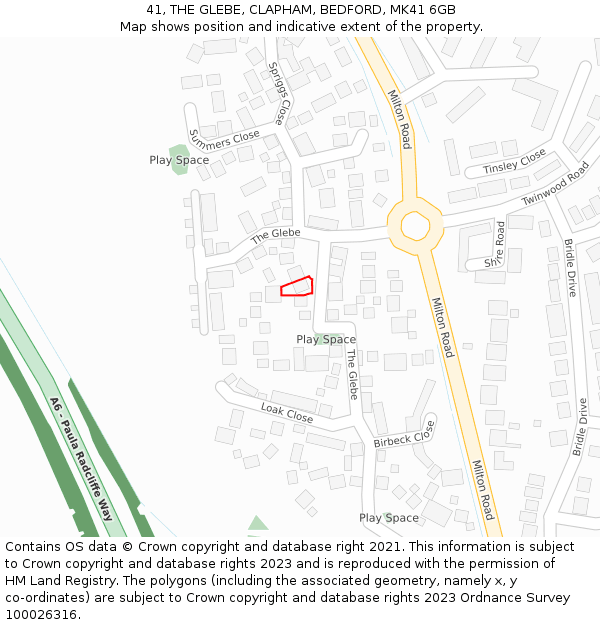 41, THE GLEBE, CLAPHAM, BEDFORD, MK41 6GB: Location map and indicative extent of plot