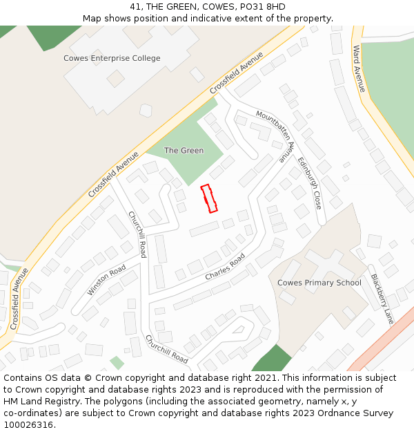 41, THE GREEN, COWES, PO31 8HD: Location map and indicative extent of plot