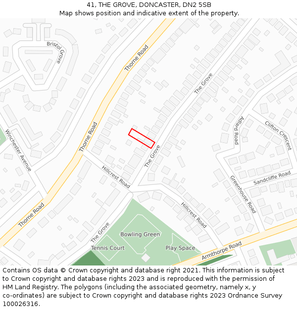 41, THE GROVE, DONCASTER, DN2 5SB: Location map and indicative extent of plot