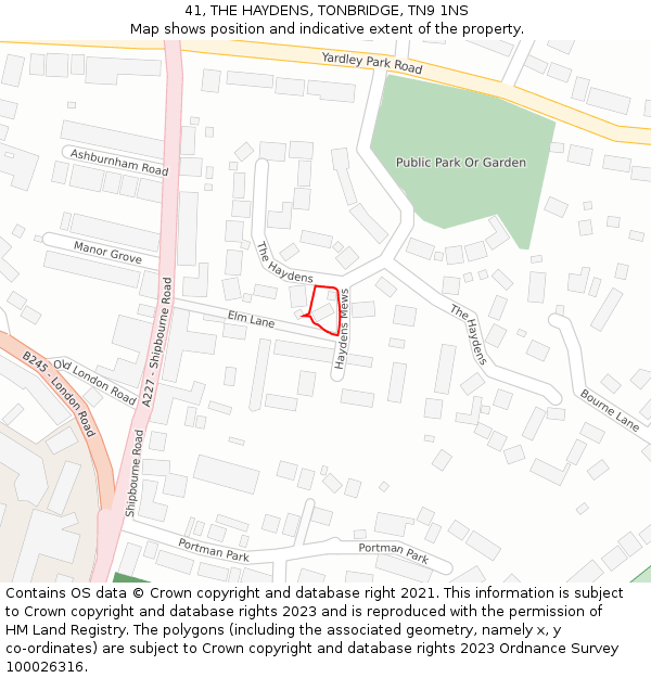 41, THE HAYDENS, TONBRIDGE, TN9 1NS: Location map and indicative extent of plot