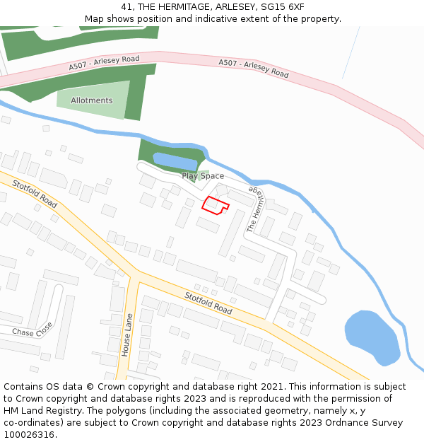41, THE HERMITAGE, ARLESEY, SG15 6XF: Location map and indicative extent of plot
