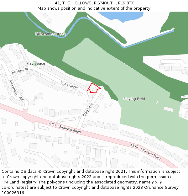 41, THE HOLLOWS, PLYMOUTH, PL9 8TX: Location map and indicative extent of plot
