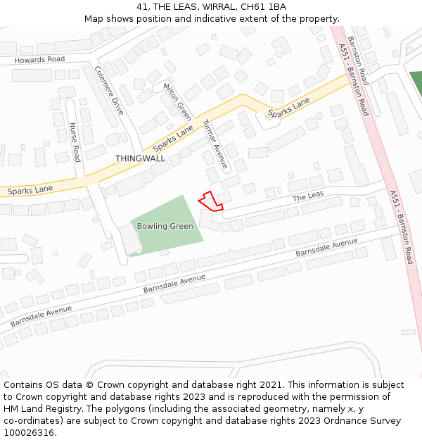 41, THE LEAS, WIRRAL, CH61 1BA: Location map and indicative extent of plot