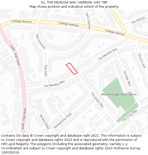 41, THE MEADOW WAY, HARROW, HA3 7BP: Location map and indicative extent of plot