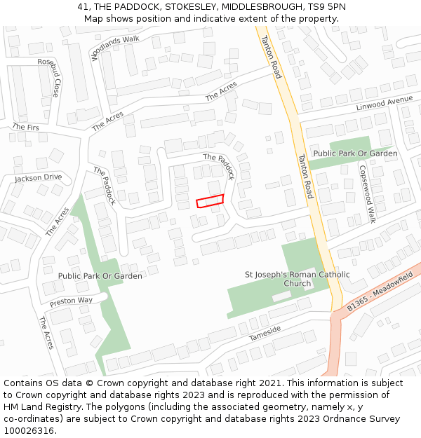 41, THE PADDOCK, STOKESLEY, MIDDLESBROUGH, TS9 5PN: Location map and indicative extent of plot