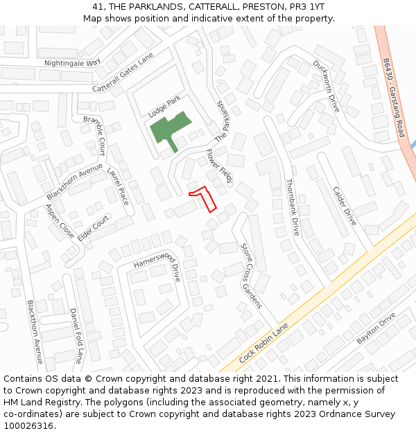 41, THE PARKLANDS, CATTERALL, PRESTON, PR3 1YT: Location map and indicative extent of plot
