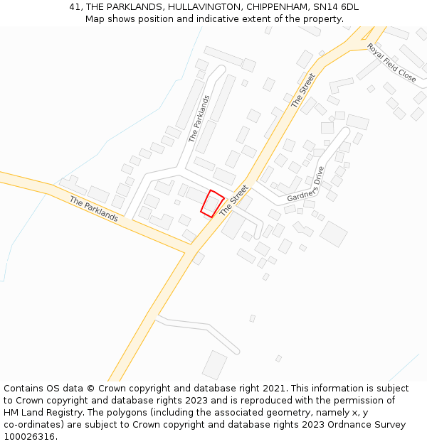41, THE PARKLANDS, HULLAVINGTON, CHIPPENHAM, SN14 6DL: Location map and indicative extent of plot