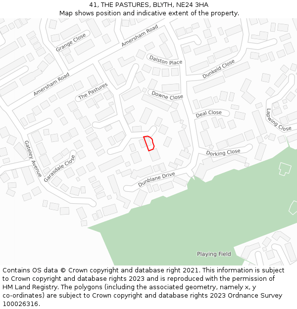 41, THE PASTURES, BLYTH, NE24 3HA: Location map and indicative extent of plot