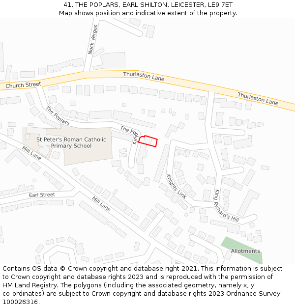 41, THE POPLARS, EARL SHILTON, LEICESTER, LE9 7ET: Location map and indicative extent of plot