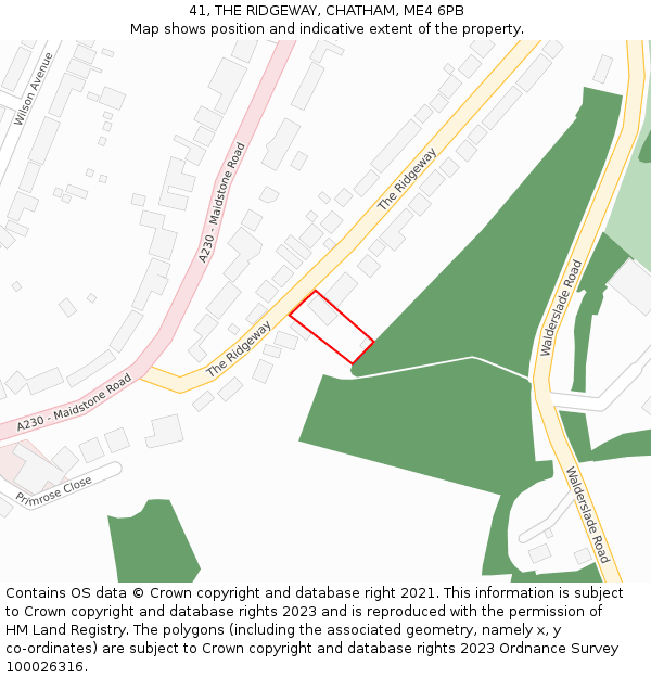 41, THE RIDGEWAY, CHATHAM, ME4 6PB: Location map and indicative extent of plot