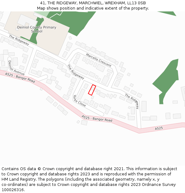 41, THE RIDGEWAY, MARCHWIEL, WREXHAM, LL13 0SB: Location map and indicative extent of plot