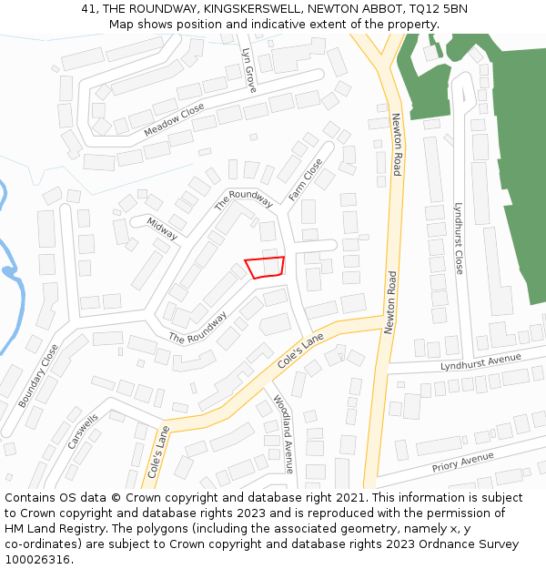 41, THE ROUNDWAY, KINGSKERSWELL, NEWTON ABBOT, TQ12 5BN: Location map and indicative extent of plot