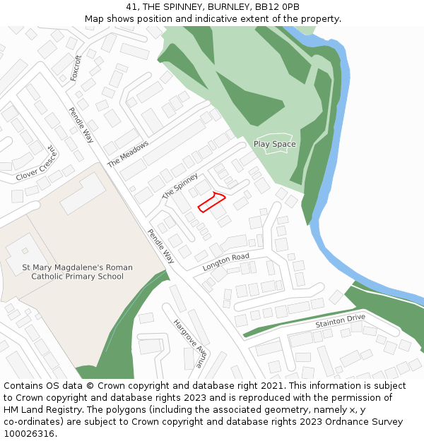 41, THE SPINNEY, BURNLEY, BB12 0PB: Location map and indicative extent of plot