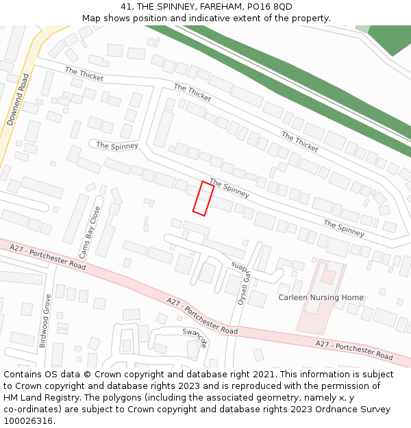 41, THE SPINNEY, FAREHAM, PO16 8QD: Location map and indicative extent of plot