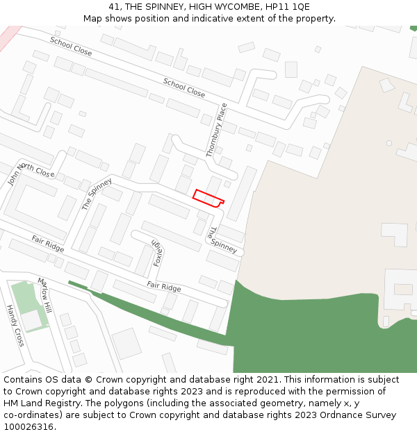 41, THE SPINNEY, HIGH WYCOMBE, HP11 1QE: Location map and indicative extent of plot