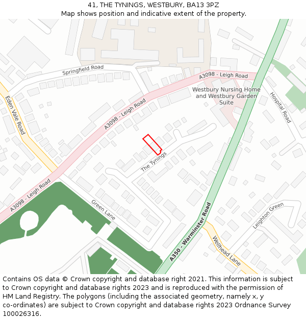 41, THE TYNINGS, WESTBURY, BA13 3PZ: Location map and indicative extent of plot