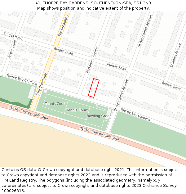 41, THORPE BAY GARDENS, SOUTHEND-ON-SEA, SS1 3NR: Location map and indicative extent of plot