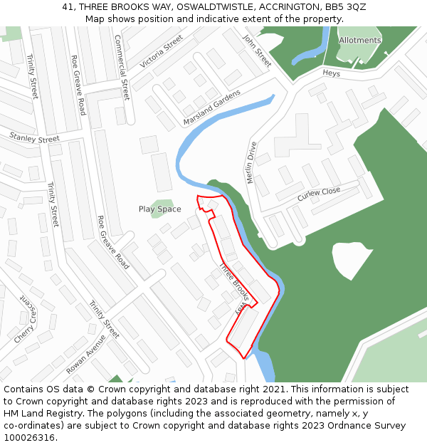 41, THREE BROOKS WAY, OSWALDTWISTLE, ACCRINGTON, BB5 3QZ: Location map and indicative extent of plot