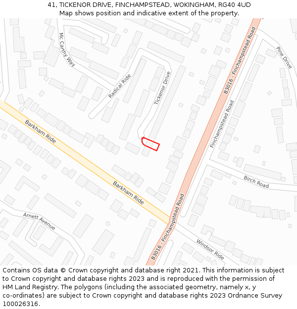 41, TICKENOR DRIVE, FINCHAMPSTEAD, WOKINGHAM, RG40 4UD: Location map and indicative extent of plot