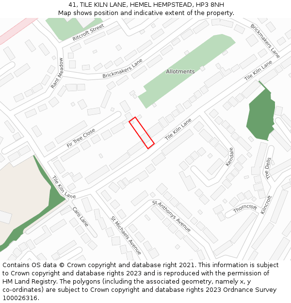 41, TILE KILN LANE, HEMEL HEMPSTEAD, HP3 8NH: Location map and indicative extent of plot