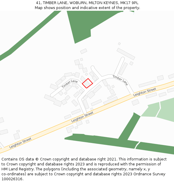 41, TIMBER LANE, WOBURN, MILTON KEYNES, MK17 9PL: Location map and indicative extent of plot