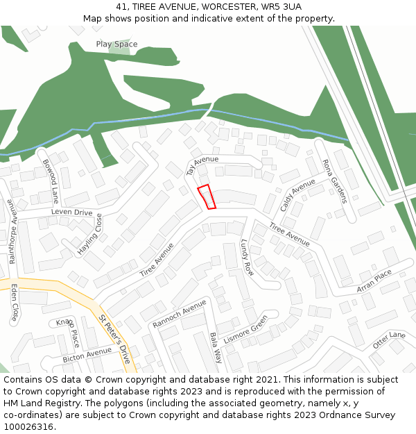 41, TIREE AVENUE, WORCESTER, WR5 3UA: Location map and indicative extent of plot