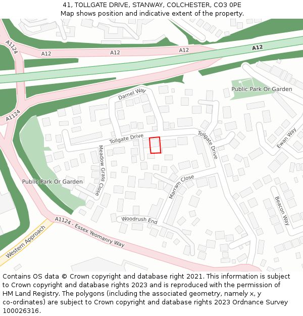 41, TOLLGATE DRIVE, STANWAY, COLCHESTER, CO3 0PE: Location map and indicative extent of plot