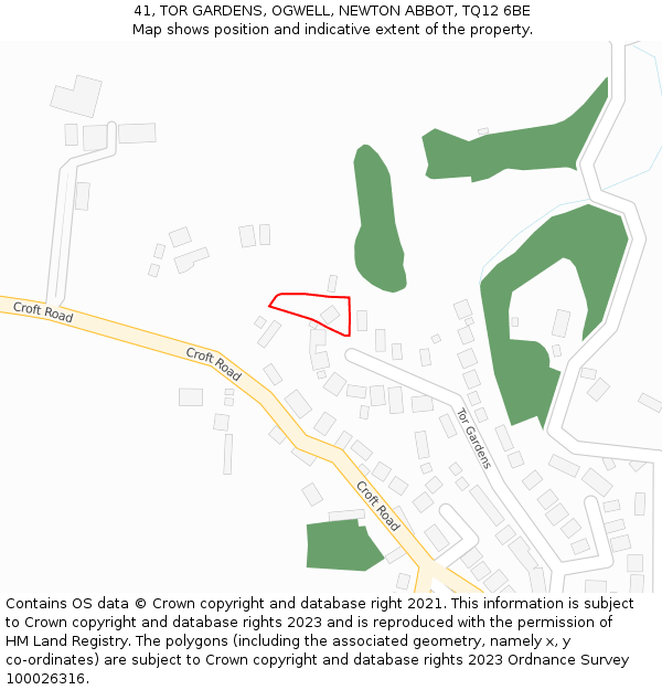 41, TOR GARDENS, OGWELL, NEWTON ABBOT, TQ12 6BE: Location map and indicative extent of plot