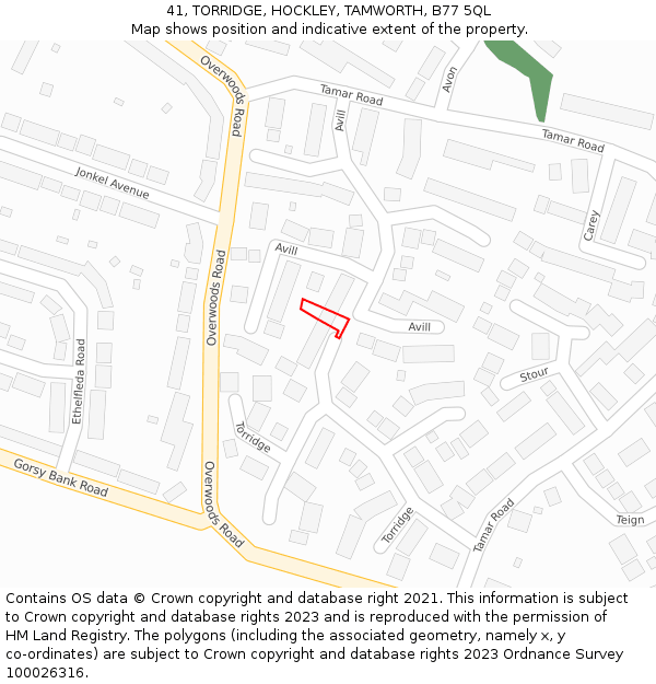 41, TORRIDGE, HOCKLEY, TAMWORTH, B77 5QL: Location map and indicative extent of plot