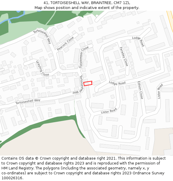 41, TORTOISESHELL WAY, BRAINTREE, CM7 1ZL: Location map and indicative extent of plot