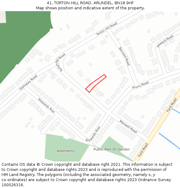 41, TORTON HILL ROAD, ARUNDEL, BN18 9HF: Location map and indicative extent of plot