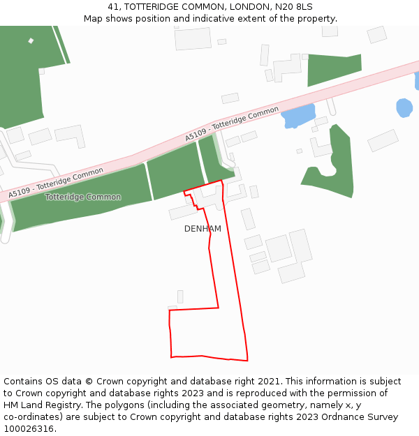 41, TOTTERIDGE COMMON, LONDON, N20 8LS: Location map and indicative extent of plot