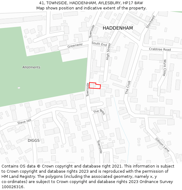 41, TOWNSIDE, HADDENHAM, AYLESBURY, HP17 8AW: Location map and indicative extent of plot