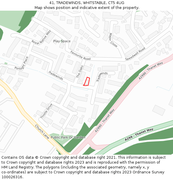 41, TRADEWINDS, WHITSTABLE, CT5 4UG: Location map and indicative extent of plot