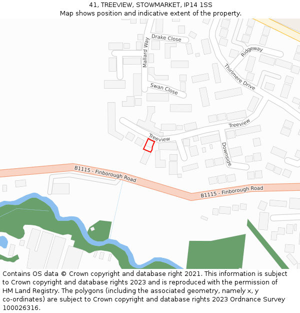 41, TREEVIEW, STOWMARKET, IP14 1SS: Location map and indicative extent of plot