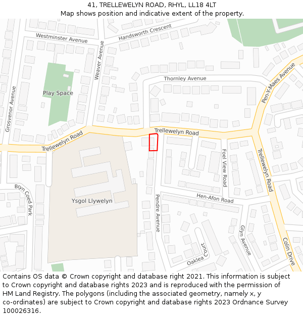 41, TRELLEWELYN ROAD, RHYL, LL18 4LT: Location map and indicative extent of plot