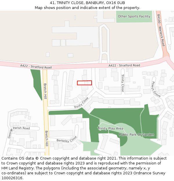 41, TRINITY CLOSE, BANBURY, OX16 0UB: Location map and indicative extent of plot