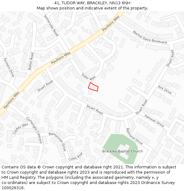 41, TUDOR WAY, BRACKLEY, NN13 6NH: Location map and indicative extent of plot