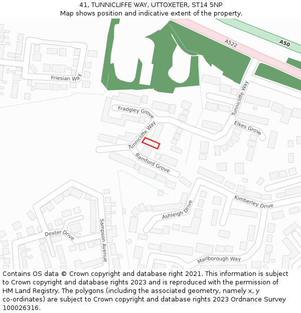 41, TUNNICLIFFE WAY, UTTOXETER, ST14 5NP: Location map and indicative extent of plot