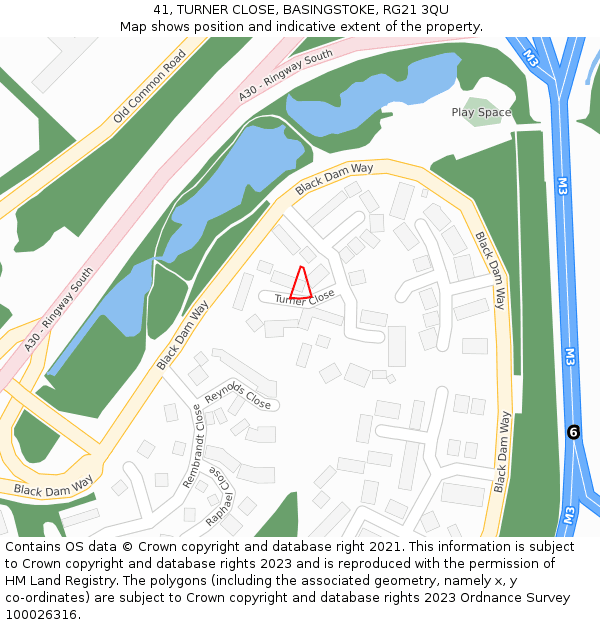 41, TURNER CLOSE, BASINGSTOKE, RG21 3QU: Location map and indicative extent of plot